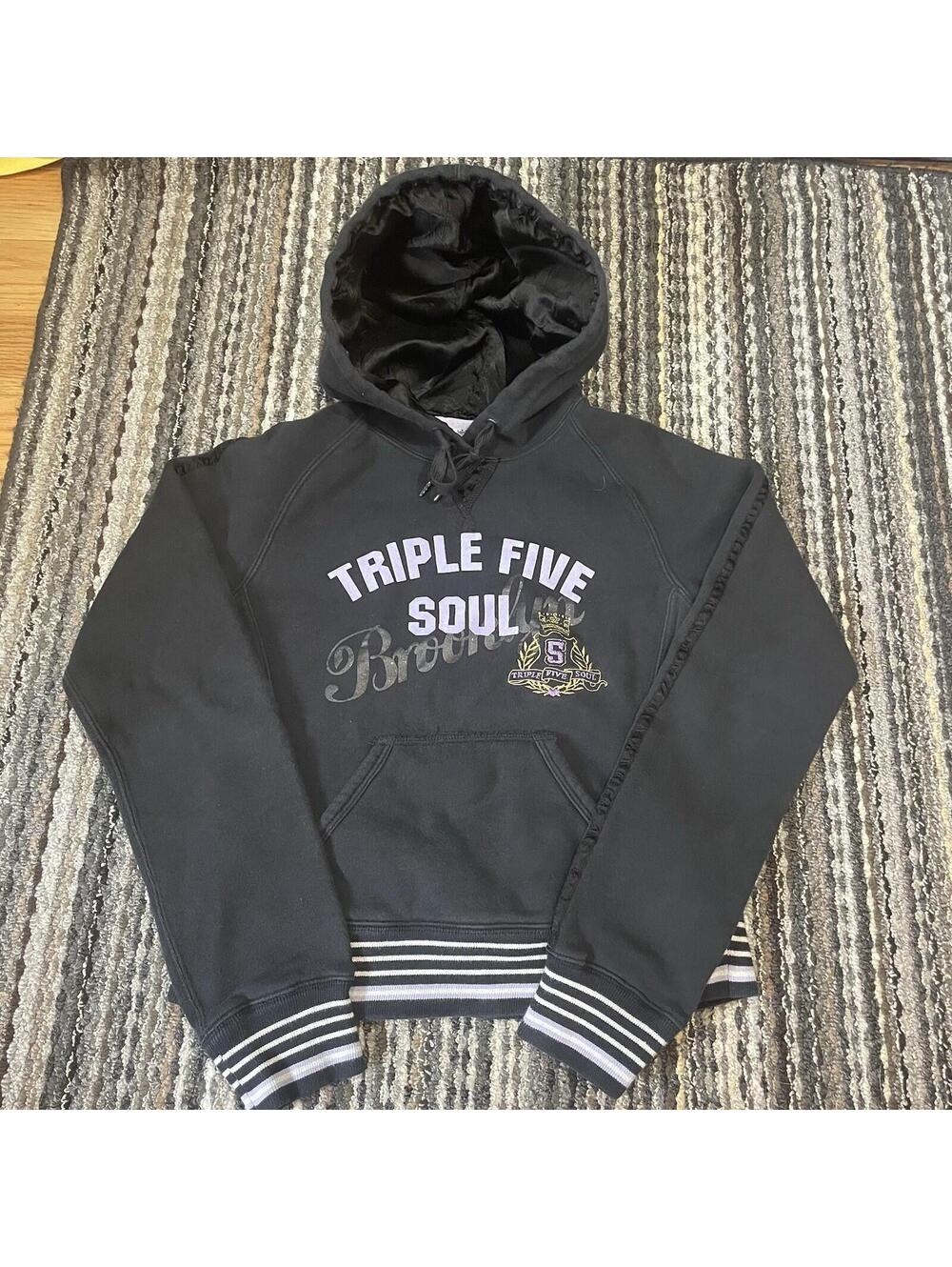 Y2K Triple Five Soul Brooklyn Hoodie Black Spell Out Streetwear Women's Medium
